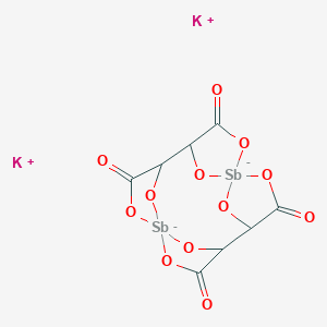 molecular formula C8H4O12Sb2.2K B081345 Dipotassium;2,7,9,14,15,16,17,18-octaoxa-1,8-distibanuidapentacyclo[10.2.1.11,4.15,8.18,11]octadecane-3,6,10,13-tetrone CAS No. 11071-15-1