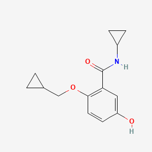 molecular formula C14H17NO3 B8134580 N-Cyclopropyl-2-(cyclopropylmethoxy)-5-hydroxybenzamide 