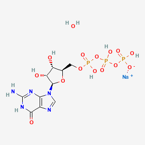 molecular formula C10H17N5NaO15P3 B8134977 sodium;[[[(2R,3S,4R,5R)-5-(2-amino-6-oxo-1H-purin-9-yl)-3,4-dihydroxyoxolan-2-yl]methoxy-hydroxyphosphoryl]oxy-hydroxyphosphoryl] hydrogen phosphate;hydrate 