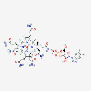molecular formula C62H89CoN13O15P B081358 cobalt(3+);[5-(5,6-dimethylbenzimidazol-1-yl)-4-hydroxy-2-(hydroxymethyl)oxolan-3-yl] 1-[3-[2,13,18-tris(2-amino-2-oxoethyl)-7,12,17-tris(3-amino-3-oxopropyl)-3,5,8,8,13,15,18,19-octamethyl-2,7,12,17-tetrahydro-1H-corrin-21-id-3-yl]propanoylamino]propan-2-yl phosphate;hydroxide CAS No. 13422-51-0