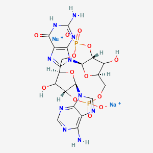 molecular formula C20H22N10Na2O13P2 B8136195 disodium;2-amino-9-[(1R,6R,8R,9R,14R,16R)-16-(6-aminopurin-9-yl)-17,18-dihydroxy-3,11-dioxido-3,11-dioxo-2,4,7,10,12,15-hexaoxa-3lambda5,11lambda5-diphosphatricyclo[12.2.1.16,9]octadecan-8-yl]-1H-purin-6-one 