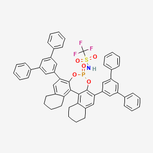 molecular formula C57H45F3NO5PS B8137110 N-[10,16-bis(3,5-diphenylphenyl)-13-oxo-12,14-dioxa-13λ5-phosphapentacyclo[13.8.0.02,11.03,8.018,23]tricosa-1(23),2,8,10,15,17-hexaen-13-yl]-1,1,1-trifluoromethanesulfonamide 