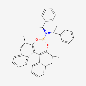 molecular formula C38H34NO2P B8138232 10,16-dimethyl-N-[(1S)-1-phenylethyl]-N-[(1R)-1-phenylethyl]-12,14-dioxa-13-phosphapentacyclo[13.8.0.02,11.03,8.018,23]tricosa-1(15),2(11),3,5,7,9,16,18,20,22-decaen-13-amine 