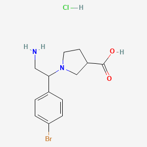 molecular formula C13H18BrClN2O2 B8139652 1-[2-Amino-1-(4-bromophenyl)ethyl]pyrrolidine-3-carboxylic acid;hydrochloride 