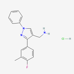 [3-(4-Fluoro-3-methylphenyl)-1-phenylpyrazol-4-yl]methanamine;hydrochloride