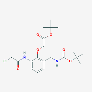molecular formula C20H29ClN2O6 B8140819 Tert-butyl 2-[2-[(2-chloroacetyl)amino]-6-[[(2-methylpropan-2-yl)oxycarbonylamino]methyl]phenoxy]acetate 