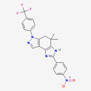 molecular formula C23H18F3N5O2 B8141375 4,4-Dimethyl-2-(4-nitrophenyl)-6-[4-(trifluoromethyl)phenyl]-3,5-dihydroimidazo[4,5-e]indazole 