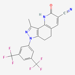 molecular formula C20H12F6N4O B8141769 7-[3,5-bis(trifluoromethyl)phenyl]-9-methyl-2-oxo-5,6-dihydro-1H-pyrazolo[3,4-h]quinoline-3-carbonitrile 