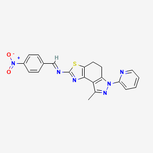 molecular formula C21H16N6O2S B8142243 (E)-N-(8-methyl-6-pyridin-2-yl-4,5-dihydropyrazolo[4,3-e][1,3]benzothiazol-2-yl)-1-(4-nitrophenyl)methanimine 