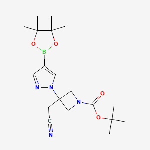 molecular formula C19H29BN4O4 B8143259 tert-butyl 3-(cyanomethyl)-3-(4-(4,4,5,5-tetramethyl-1,3,2-dioxaborolan-2-yl)-1H-pyrazol-1-yl)azetidine-1-carboxylate 