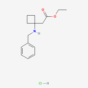 molecular formula C15H22ClNO2 B8146984 Ethyl 2-(1-(benzylamino)cyclobutyl)acetate hydrochloride 