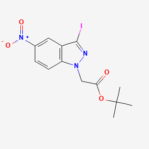 molecular formula C13H14IN3O4 B8153413 tert-Butyl 2-(3-iodo-5-nitro-1H-indazol-1-yl)acetate 