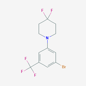molecular formula C12H11BrF5N B8156974 1-(3-Bromo-5-(trifluoromethyl)phenyl)-4,4-difluoropiperidine 