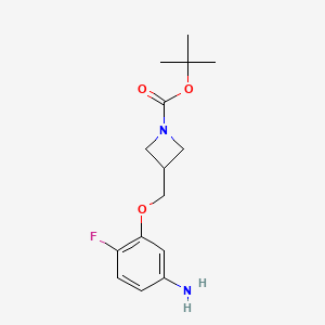 molecular formula C15H21FN2O3 B8161346 tert-Butyl 3-((5-amino-2-fluorophenoxy)methyl)azetidine-1-carboxylate 
