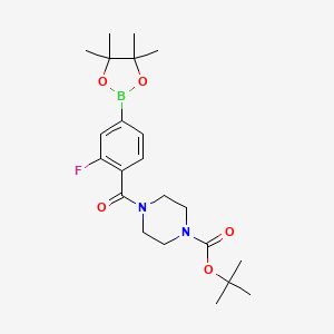 molecular formula C22H32BFN2O5 B8164653 Tert-butyl 4-(2-fluoro-4-(4,4,5,5-tetramethyl-1,3,2-dioxaborolan-2-yl)benzoyl)piperazine-1-carboxylate 