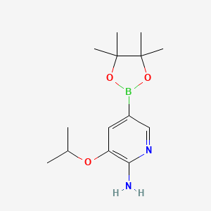 molecular formula C14H23BN2O3 B8166350 3-Isopropoxy-5-(4,4,5,5-tetramethyl-1,3,2-dioxaborolan-2-yl)pyridin-2-amine CAS No. 1620574-92-6