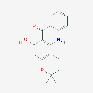 molecular formula C18H15NO3 B081695 7H-Pyrano(2,3-c)acridin-7-one, 3,12-dihydro-6-hydroxy-3,3-dimethyl- CAS No. 13396-93-5