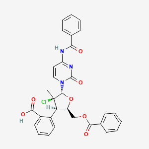 molecular formula C31H26ClN3O7 B8178012 2-[(2R,3R,4R,5R)-5-(4-benzamido-2-oxo-1,2-dihydropyrimidin-1-yl)-2-[(benzoyloxy)methyl]-4-chloro-4-methyloxolan-3-yl]benzoic acid 