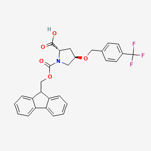 molecular formula C28H24F3NO5 B8178254 (2S,4R)-1-[(9H-fluoren-9-ylmethoxy)carbonyl]-4-{[4-(trifluoromethyl)phenyl]methoxy}pyrrolidine-2-carboxylic acid 