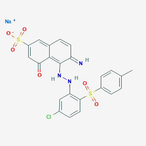 molecular formula C23H17ClN3NaO6S2 B081789 6-Amino-5-((5-chloro-2-((4-methylphenyl)sulfonyl)phenyl)azo)-4-hydroxy-2-naphthalenesulfonic acid monosodium salt CAS No. 12220-30-3