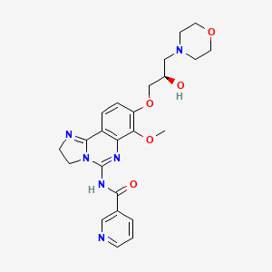 molecular formula C24H28N6O5 B8180376 N-[8-[(2R)-2-hydroxy-3-morpholin-4-ylpropoxy]-7-methoxy-2,3-dihydroimidazo[1,2-c]quinazolin-5-yl]pyridine-3-carboxamide 