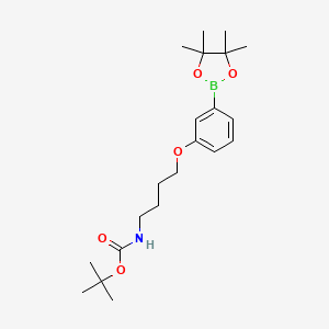 molecular formula C21H34BNO5 B8182977 tert-Butyl (4-(3-(4,4,5,5-tetramethyl-1,3,2-dioxaborolan-2-yl)phenoxy)butyl)carbamate 