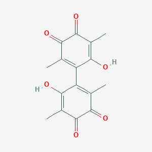 molecular formula C16H14O6 B081838 4-Hydroxy-5-(6-hydroxy-2,5-dimethyl-3,4-dioxocyclohexa-1,5-dien-1-yl)-3,6-dimethylcyclohexa-3,5-diene-1,2-dione CAS No. 10493-51-3