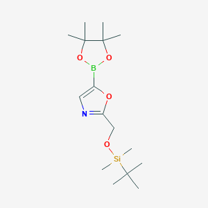 molecular formula C16H30BNO4Si B8187869 2-(tert-Butyl-dimethyl-silanyloxymethyl)--oxazole-5-boronic acid pinacol ester 
