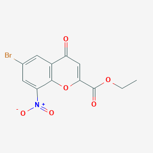 molecular formula C12H8BrNO6 B8188009 6-Bromo-8-nitro-4-oxo-4H-chromene-2-carboxylic acid ethyl ester 
