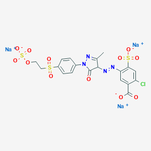 molecular formula C19H14ClN4Na3O12S3 B081890 trisodium 2-chloro-5-[[4,5-dihydro-3-methyl-5-oxo-1-[4-[[2-(sulphonatooxy)ethyl]sulphonyl]phenyl]-1H-pyrazol-4-yl]azo]-4-sulphonatobenzoate CAS No. 12769-09-4