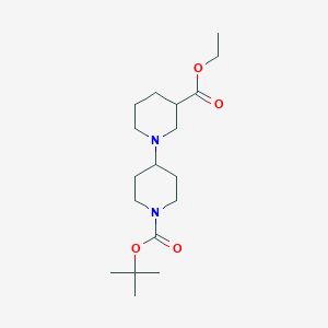 molecular formula C18H32N2O4 B8190038 ethyl 1-[1-[(2-methylpropan-2-yl)oxycarbonyl]piperidin-4-yl]piperidine-3-carboxylate 