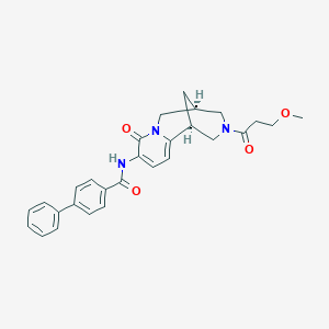 molecular formula C28H29N3O4 B8191543 N-[(1S,9S)-11-(3-methoxypropanoyl)-6-oxo-7,11-diazatricyclo[7.3.1.02,7]trideca-2,4-dien-5-yl]-4-phenylbenzamide 