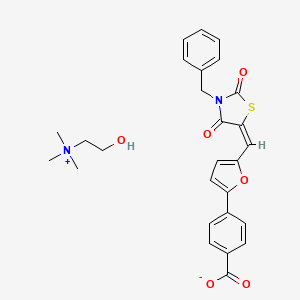 molecular formula C27H28N2O6S B8193124 4-[5-[(E)-(3-benzyl-2,4-dioxo-1,3-thiazolidin-5-ylidene)methyl]furan-2-yl]benzoate;2-hydroxyethyl(trimethyl)azanium 