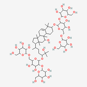 molecular formula C66H112O34 B8193304 2-[[6-[[17-[5-[4,5-dihydroxy-3-[3,4,5-trihydroxy-6-(hydroxymethyl)oxan-2-yl]oxy-6-[[3,4,5-trihydroxy-6-(hydroxymethyl)oxan-2-yl]oxymethyl]oxan-2-yl]oxy-6-hydroxy-6-methylheptan-2-yl]-11-hydroxy-4,4,9,13,14-pentamethyl-2,3,7,8,10,11,12,15,16,17-decahydro-1H-cyclopenta[a]phenanthren-3-yl]oxy]-3,4-dihydroxy-5-[3,4,5-trihydroxy-6-(hydroxymethyl)oxan-2-yl]oxyoxan-2-yl]methoxy]-6-(hydroxymethyl)oxane-3,4,5-triol 