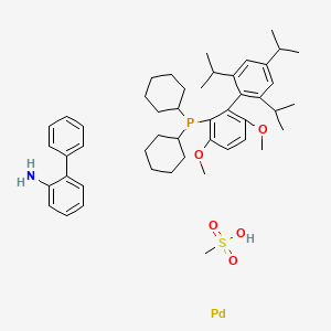 molecular formula C48H68NO5PPdS B8193711 dicyclohexyl-[3,6-dimethoxy-2-[2,4,6-tri(propan-2-yl)phenyl]phenyl]phosphane;methanesulfonic acid;palladium;2-phenylaniline 