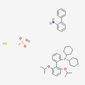 molecular formula C43H58NO5PPdS B8193742 dicyclohexyl-[2-[2,6-di(propan-2-yloxy)phenyl]phenyl]phosphane;methanesulfonic acid;palladium;2-phenylaniline 