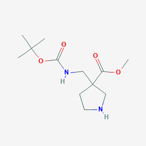 molecular formula C12H22N2O4 B8195859 3-(tert-Butoxycarbonylamino-methyl)-pyrrolidine-3-carboxylic acid methyl ester 