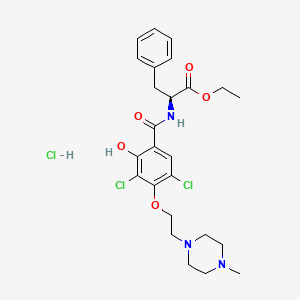 molecular formula C25H32Cl3N3O5 B8198534 (S)-Ethyl 2-(3,5-dichloro-2-hydroxy-4-(2-(4-methylpiperazin-1-yl)ethoxy)benzamido)-3-phenylpropanoate hydrochloride 