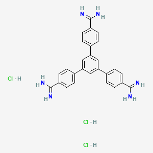 molecular formula C27H27Cl3N6 B8198653 4-[3,5-bis(4-carbamimidoylphenyl)phenyl]benzenecarboximidamide;trihydrochloride 