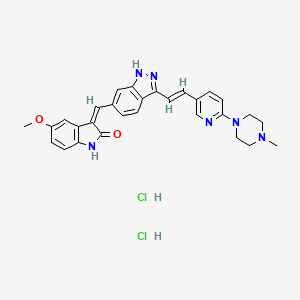 molecular formula C29H30Cl2N6O2 B8201719 (3Z)-5-methoxy-3-[[3-[(E)-2-[6-(4-methylpiperazin-1-yl)pyridin-3-yl]ethenyl]-1H-indazol-6-yl]methylidene]-1H-indol-2-one;dihydrochloride 