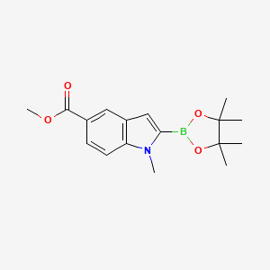 molecular formula C17H22BNO4 B8203177 Methyl 1-methyl-2-(tetramethyl-1,3,2-dioxaborolan-2-yl)indole-5-carboxylate 