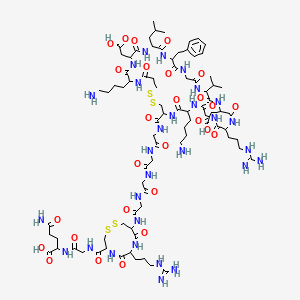 molecular formula C83H133N29O27S4 B8205196 L-Glutamine, 5-oxo-L-prolyl-L-phenylalanyl-L-threonyl-L-alpha-aspartyl-L-valyl-L-alpha-aspartyl-L-cysteinyl-L-seryl-L-valyl-L-seryl-L-lysyl-L-alpha-glutamyl-L-cysteinyl-L-tryptophyl-L-seryl-L-valyl-L-cysteinyl-L-lysyl-L-alpha-aspartyl-L-leucyl-L-phenylalanylglycyl-L-valyl-L-alpha-aspartyl-L-arginylglycyl-L-lysyl-L-cysteinyl-L-methionylglycyl-L-lysyl-L-lysyl-L-cysteinyl-L-arginyl-L-cysteinyl-L-tyrosyl-, cyclic (7-->28),(13-->33),(17-->35)-tris(disulfide) 
