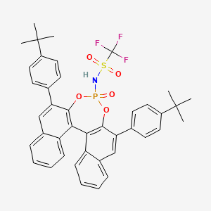 molecular formula C41H37F3NO5PS B8205979 N-[10,16-bis(4-tert-butylphenyl)-13-oxo-12,14-dioxa-13λ5-phosphapentacyclo[13.8.0.02,11.03,8.018,23]tricosa-1(15),2(11),3,5,7,9,16,18,20,22-decaen-13-yl]-1,1,1-trifluoromethanesulfonamide 