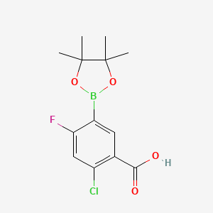 molecular formula C13H15BClFO4 B8207618 2-Chloro-4-fluoro-5-(4,4,5,5-tetramethyl-1,3,2-dioxaborolan-2-yl)benzoic acid 