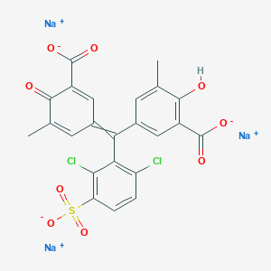 molecular formula C23H13Cl2Na3O9S B8210697 trisodium;5-[(3-carboxylato-5-methyl-4-oxocyclohexa-2,5-dien-1-ylidene)-(2,6-dichloro-3-sulfonatophenyl)methyl]-2-hydroxy-3-methylbenzoate 