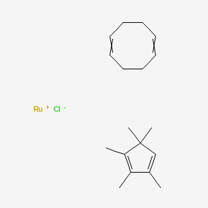 molecular formula C18H28ClRu B8210703 cycloocta-1,5-diene;1,2,3,5,5-pentamethylcyclopenta-1,3-diene;ruthenium(1+);chloride 
