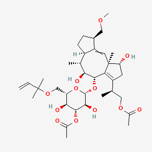 molecular formula C36H56O12 B8210753 [(2S)-2-[(3R,4R,8S,9S,10R,11R,14R)-8-[(2S,3S,4R,5S,6S)-4-acetyloxy-3,5-dihydroxy-6-(2-methylbut-3-en-2-yloxymethyl)oxan-2-yl]oxy-4,9-dihydroxy-14-(methoxymethyl)-3,10-dimethyl-6-tricyclo[9.3.0.03,7]tetradeca-1,6-dienyl]propyl] acetate 