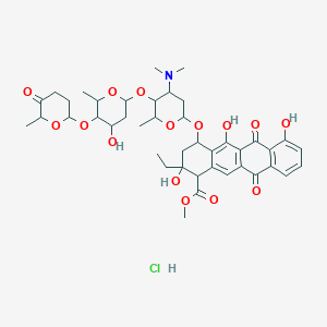 molecular formula C42H54ClNO15 B8210879 methyl 4-[4-(dimethylamino)-5-[4-hydroxy-6-methyl-5-(6-methyl-5-oxooxan-2-yl)oxyoxan-2-yl]oxy-6-methyloxan-2-yl]oxy-2-ethyl-2,5,7-trihydroxy-6,11-dioxo-3,4-dihydro-1H-tetracene-1-carboxylate;hydrochloride 