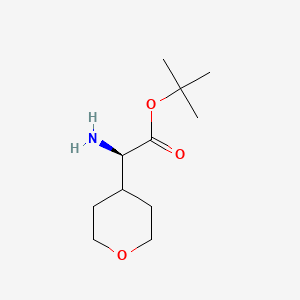 molecular formula C11H21NO3 B8211521 tert-butyl (2R)-2-amino-2-(oxan-4-yl)acetate 