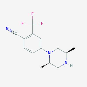 molecular formula C14H16F3N3 B8213280 trans-4-(2,5-Dimethylpiperazin-1-yl)-2-trifluoromethylbenzonitrile 